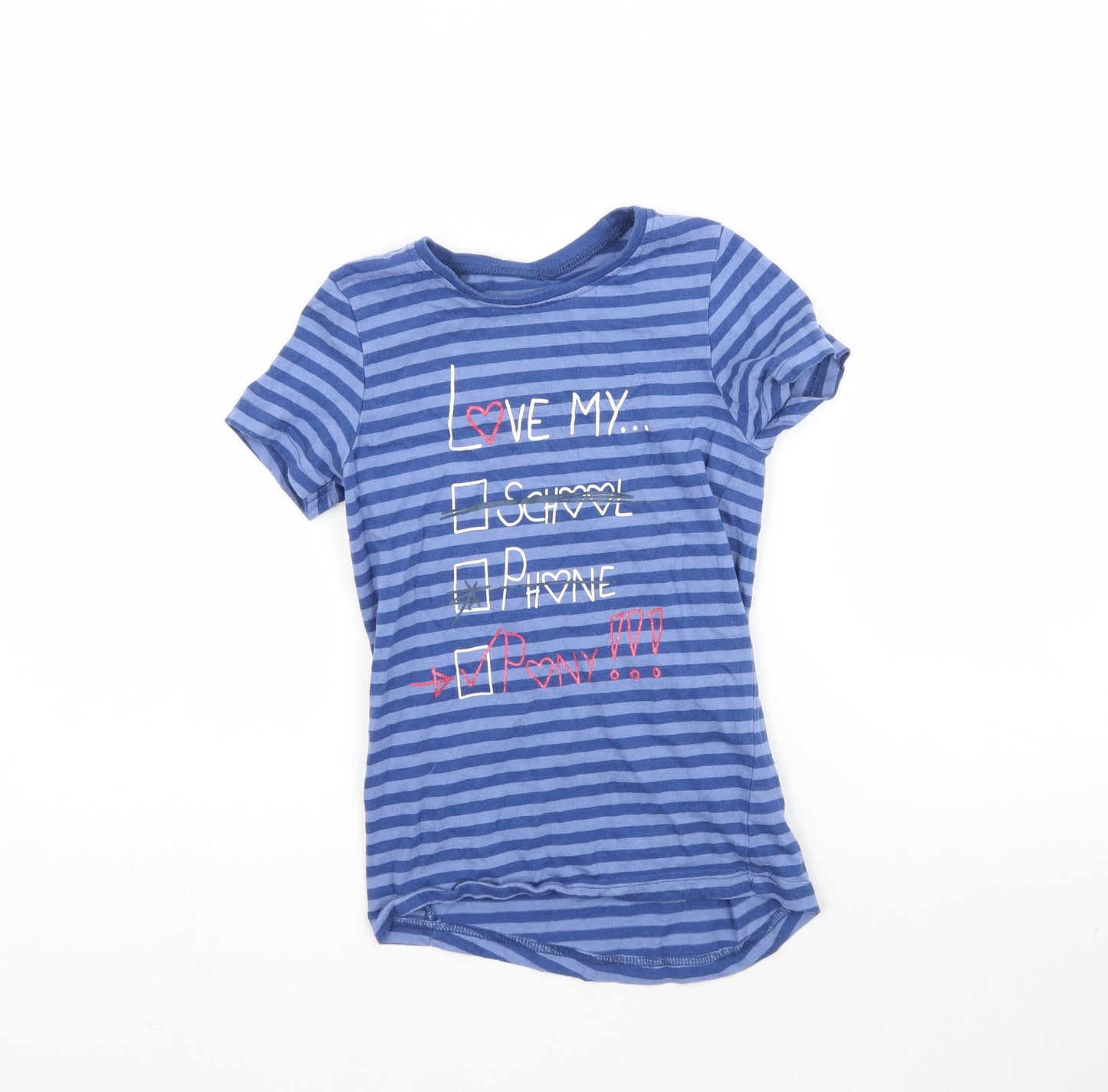 Equestrian Girls Blue Striped  Basic T-Shirt Size 7-8 Years  - Love my pony