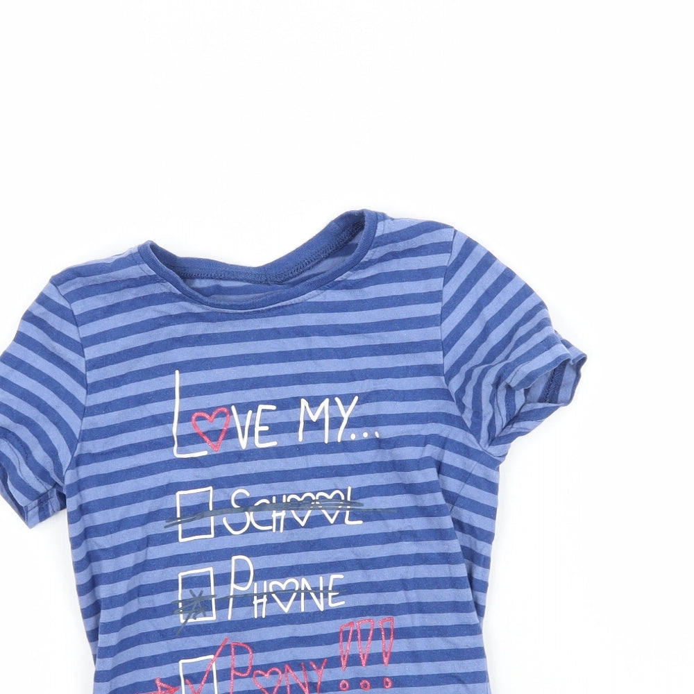 Equestrian Girls Blue Striped  Basic T-Shirt Size 7-8 Years  - Love my pony