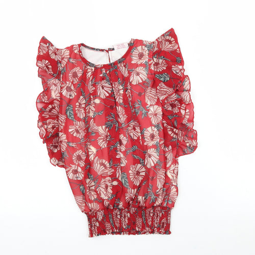 Qt girl Girls Red Floral  Basic Blouse One Size