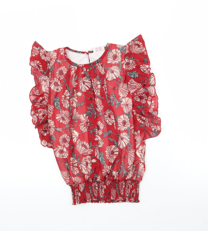 Qt girl Girls Red Floral  Basic Blouse One Size