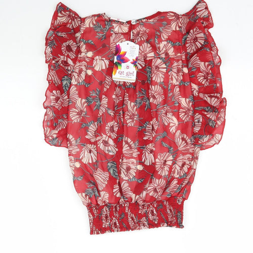 Qt girl Girls Red Floral  Basic Blouse One Size
