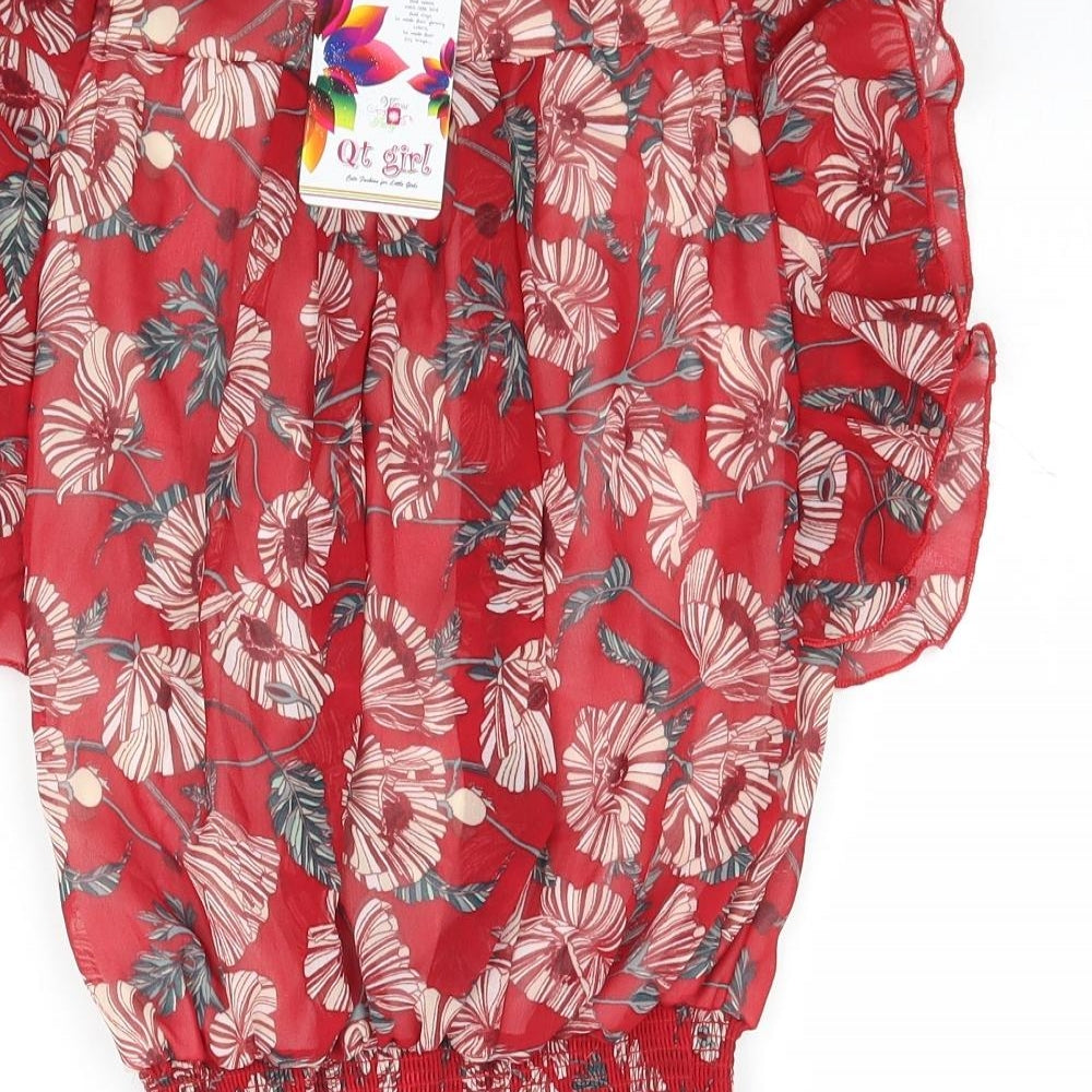 Qt girl Girls Red Floral  Basic Blouse One Size