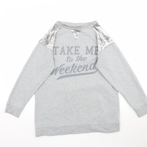 Peacocks Womens Grey   Pullover Sweatshirt Size 10  - Take Me To The Weekend