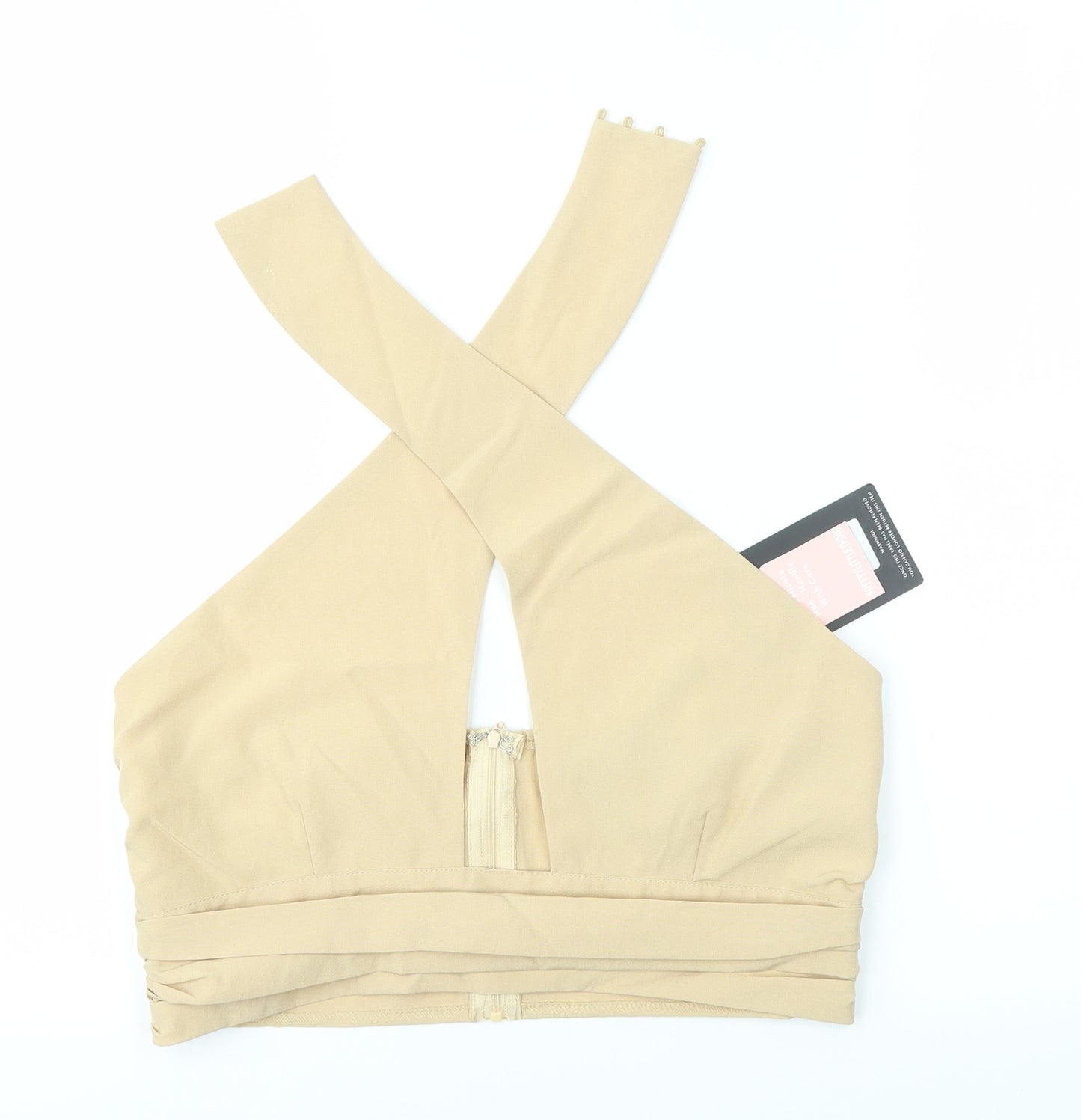 PRETTYLITTLETHING Womens Beige   Cropped Blouse Size 12  - CUT OUT CROP TOP