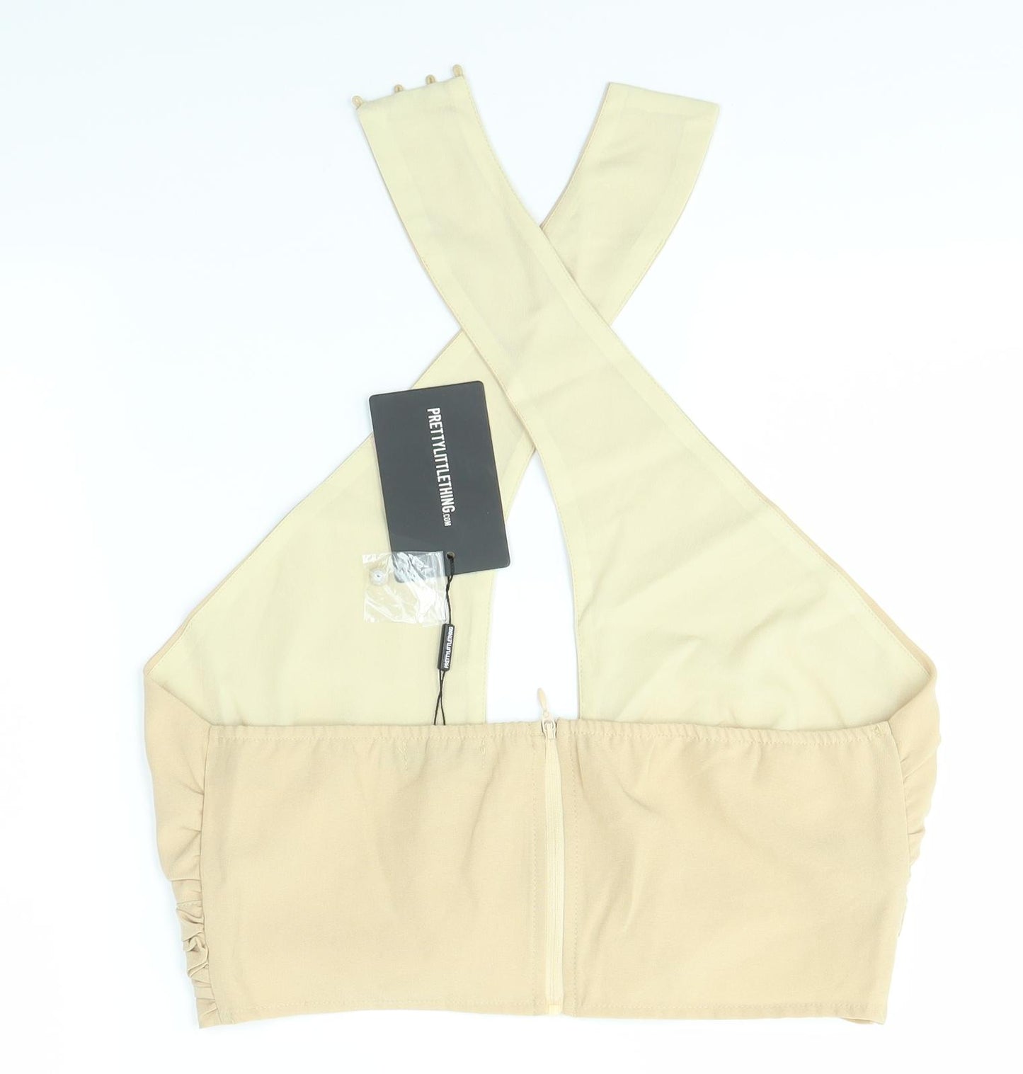 PRETTYLITTLETHING Womens Beige   Cropped Blouse Size 12  - CUT OUT CROP TOP