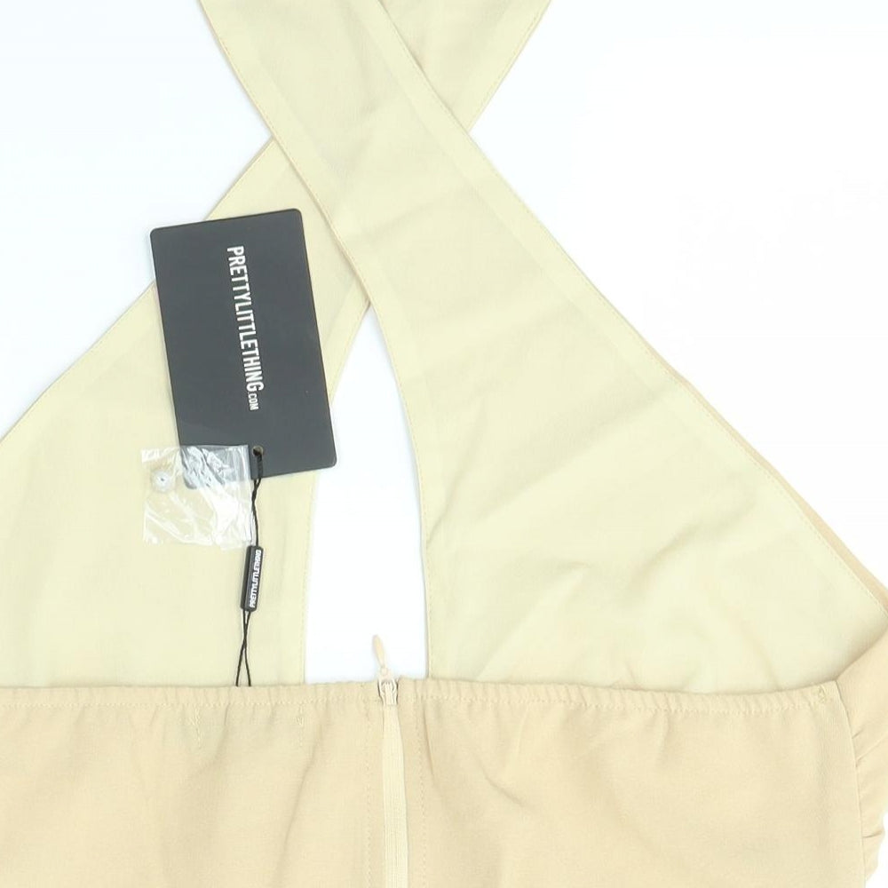 PRETTYLITTLETHING Womens Beige   Cropped Blouse Size 12  - CUT OUT CROP TOP