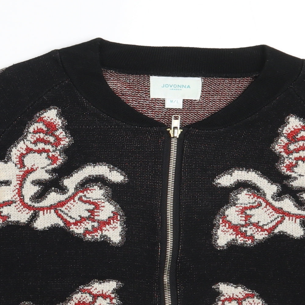 Jovonna Womens Black Floral  Cardigan Jumper Size M
