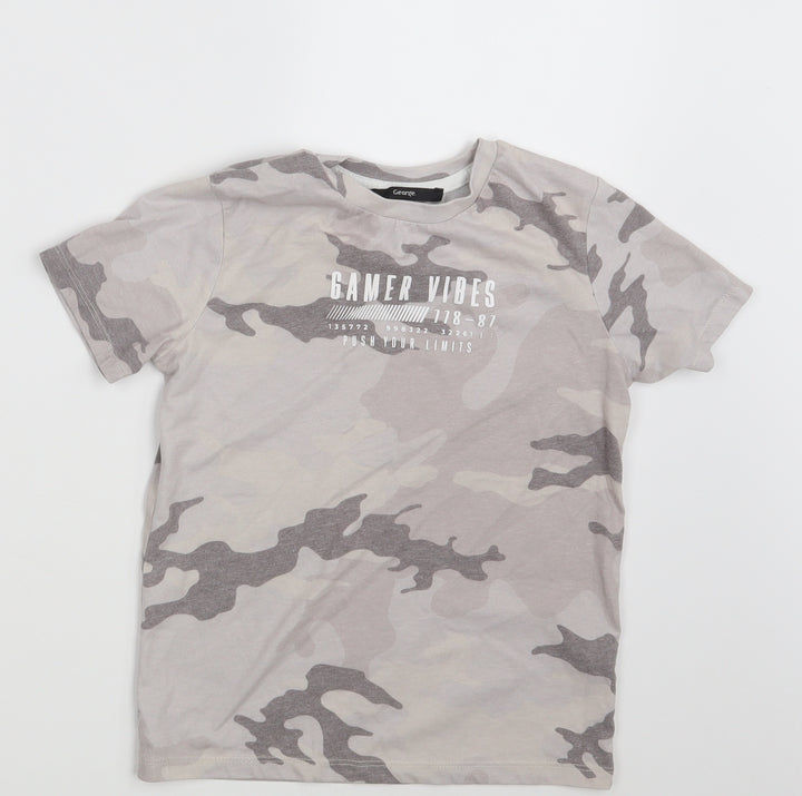George Boys Beige Camouflage  Basic T-Shirt Size 7-8 Years