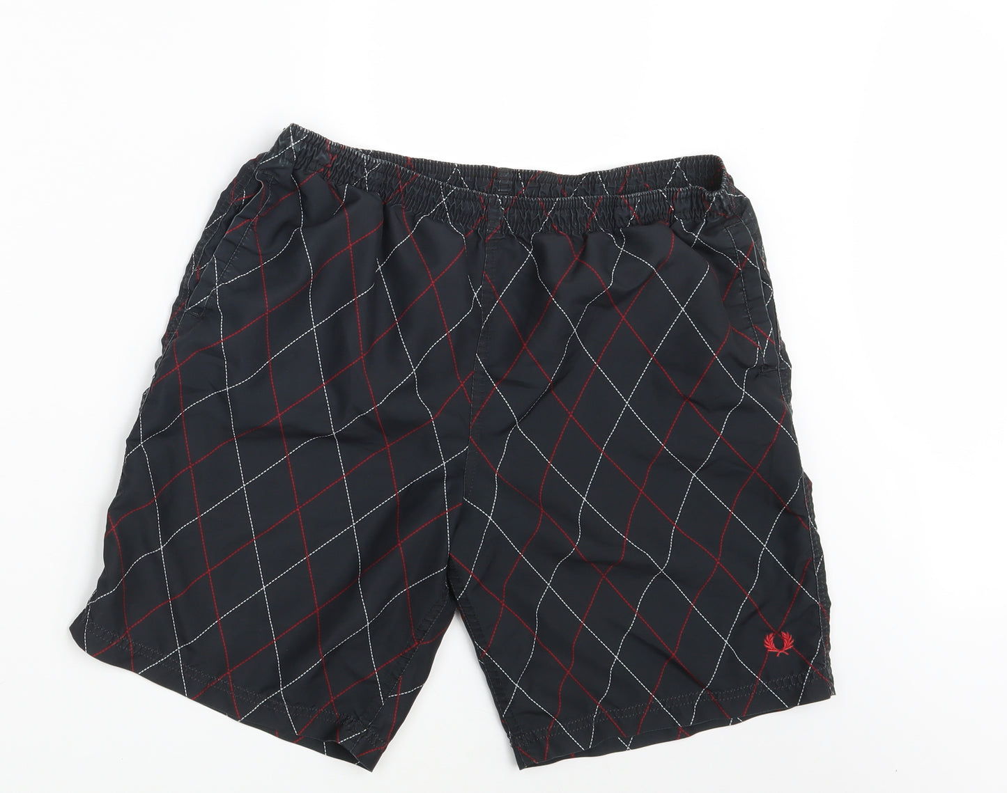 Fred Perry Mens Black Argyle/Diamond  Sweat Shorts Size XL