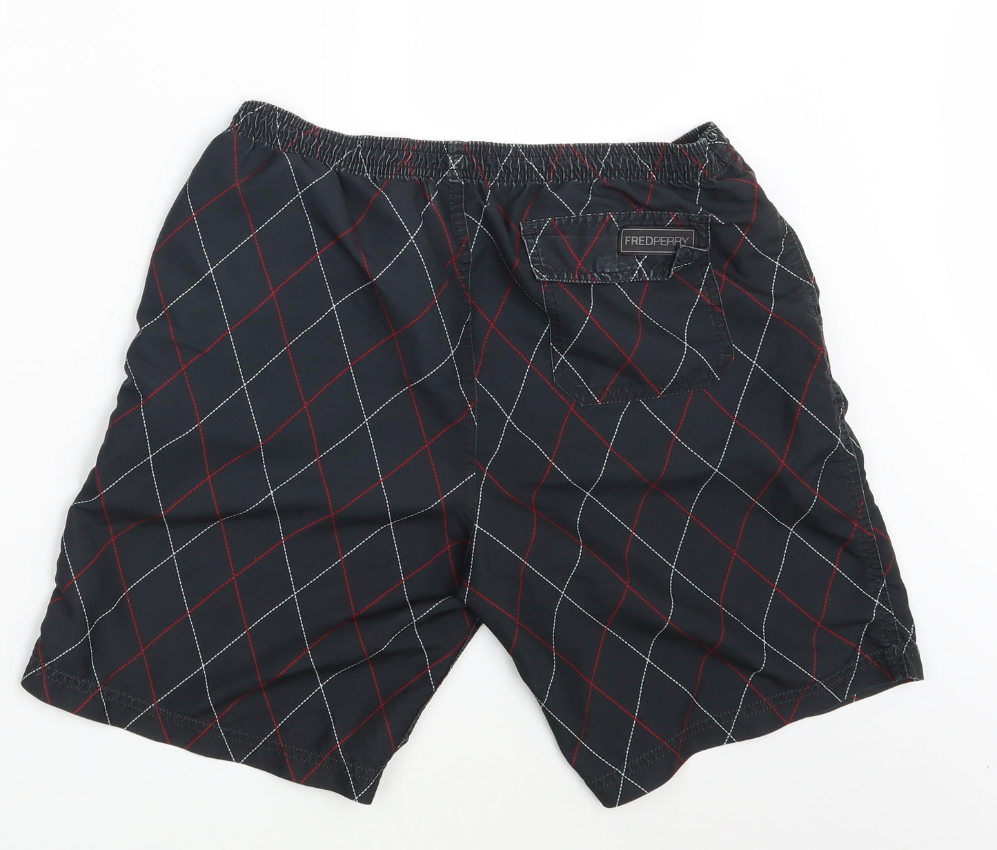 Fred Perry Mens Black Argyle/Diamond  Sweat Shorts Size XL