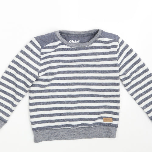 Rebel Boys White Striped  Pullover Sweatshirt Size 6-7 Years