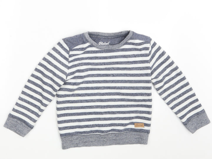 Rebel Boys White Striped Pullover Sweatshirt Size 6-7 Years