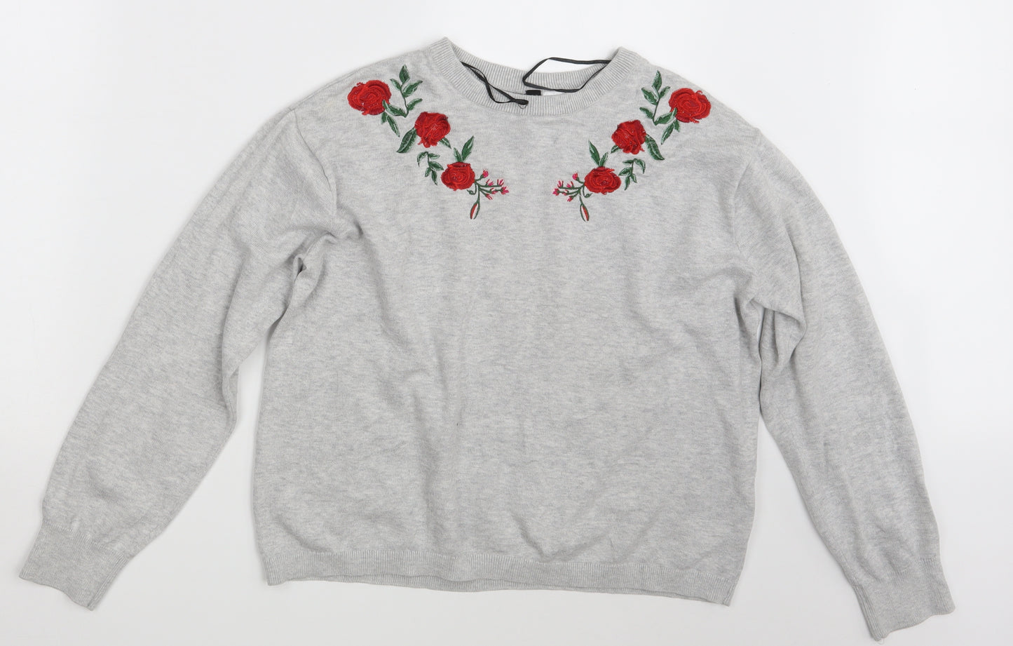 H&M Womens Grey Floral  Pullover Jumper Size M