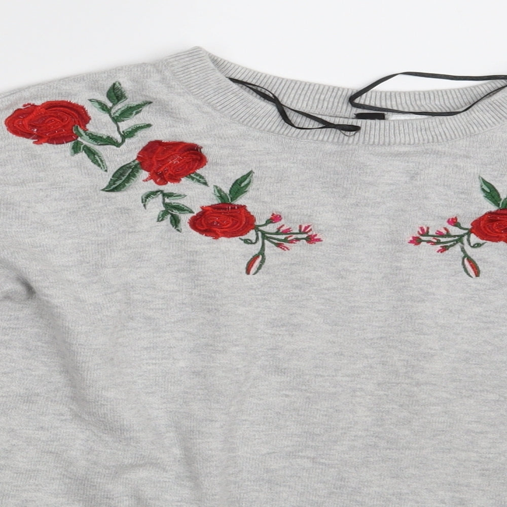 H&M Womens Grey Floral  Pullover Jumper Size M