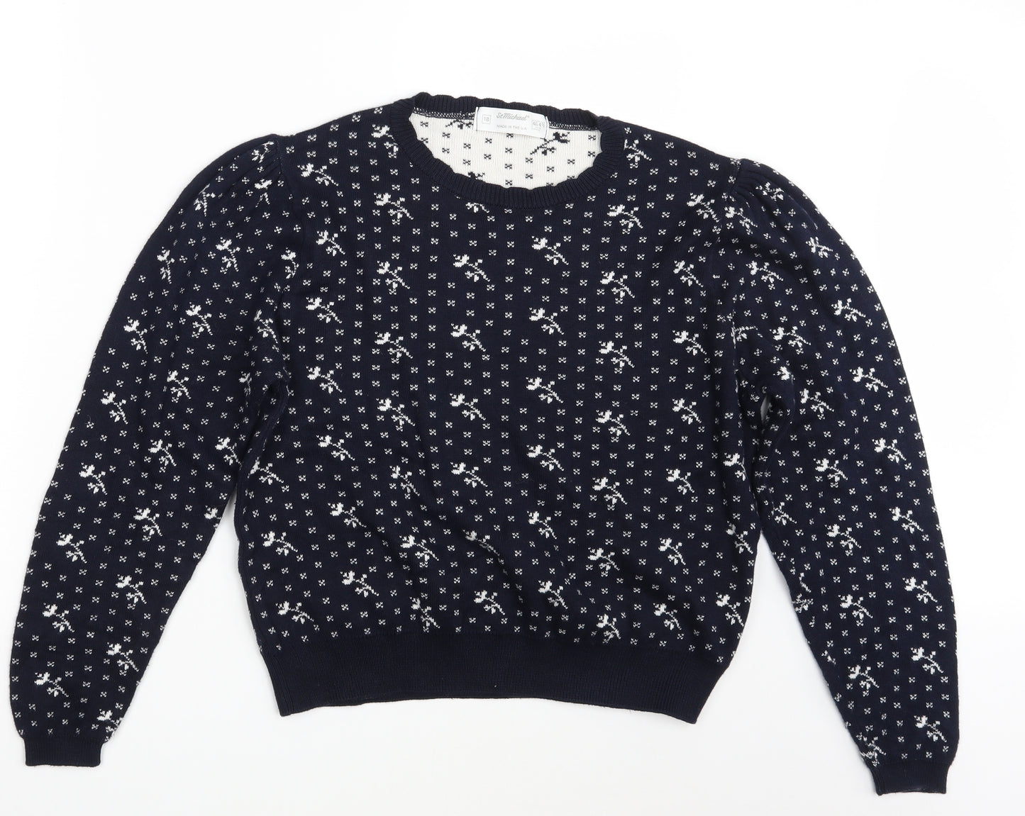M&S Womens Blue Floral  Pullover Jumper Size 18