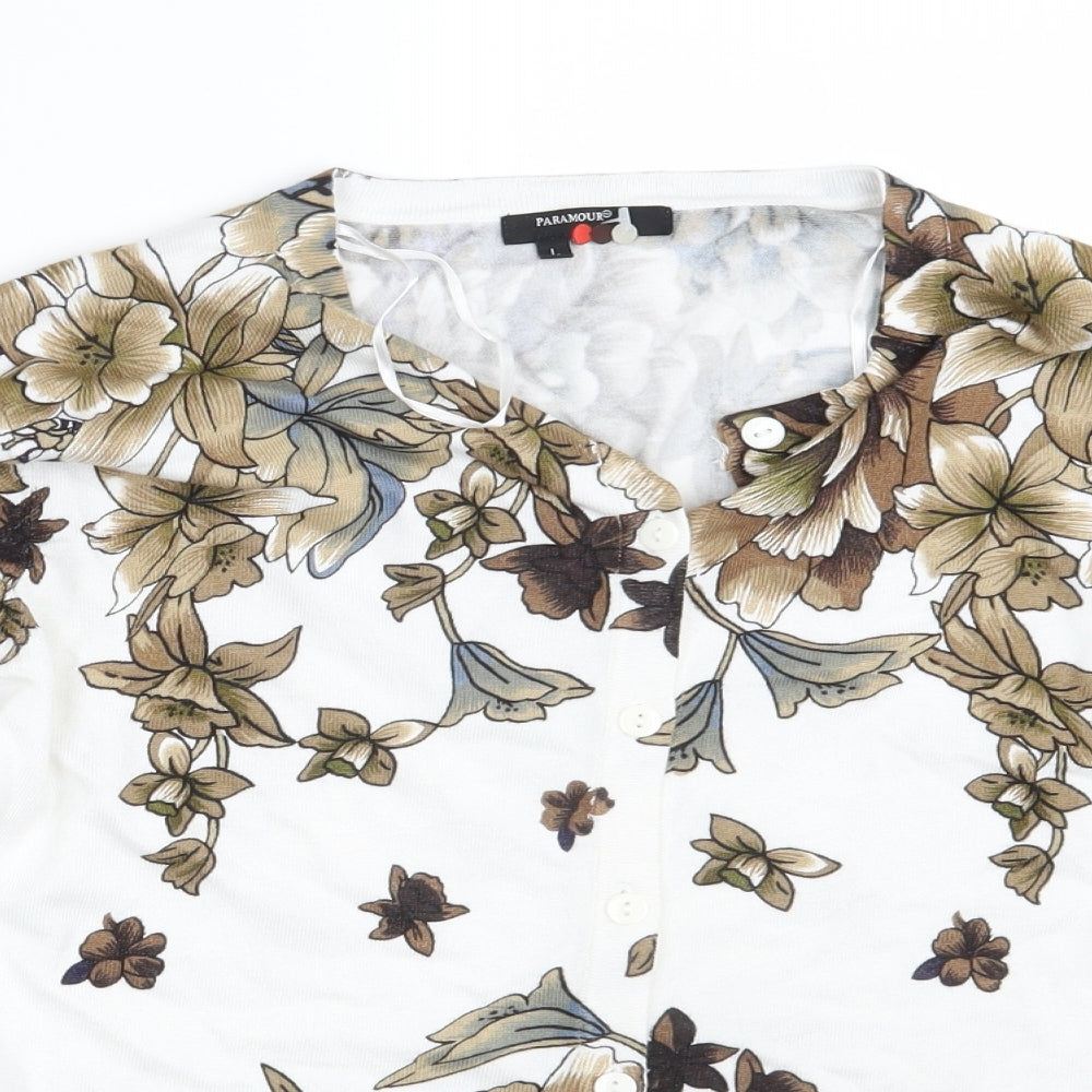 Paramour Womens Ivory Floral  Cardigan Jumper Size L