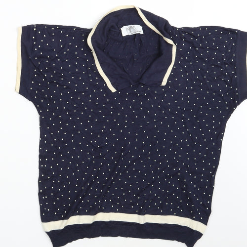 Fashion Extra Womens Blue Polka Dot  Pullover Sweatshirt Size 14