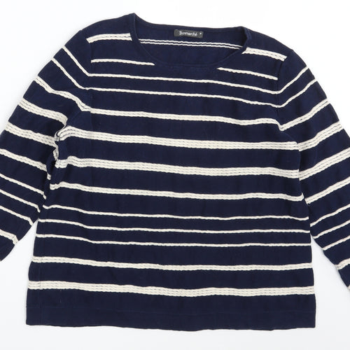 Bonmarché Womens Blue Striped  Pullover Jumper Size M