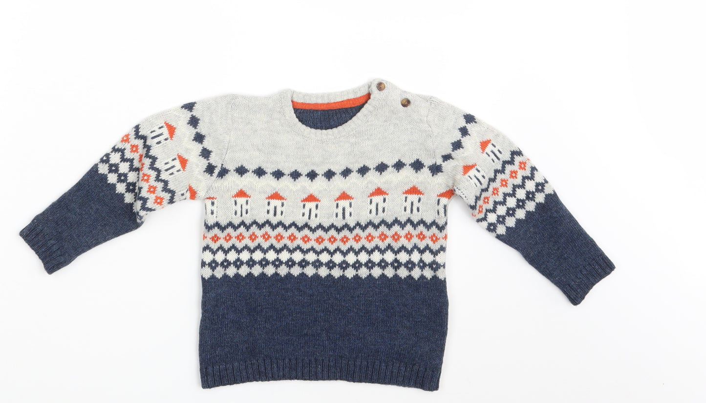 M&S Baby Blue Argyle/Diamond  Pullover Jumper Size 18-24 Months