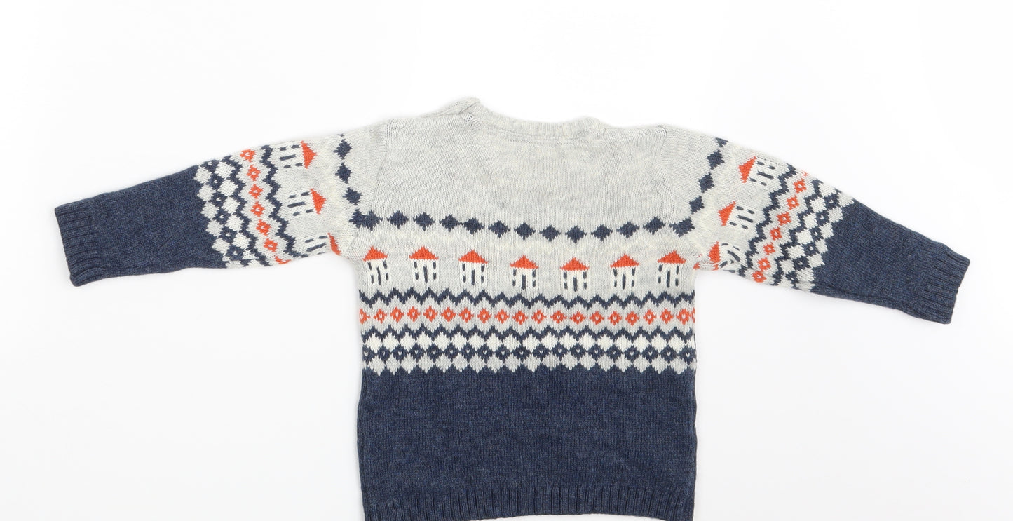 M&S Baby Blue Argyle/Diamond  Pullover Jumper Size 18-24 Months