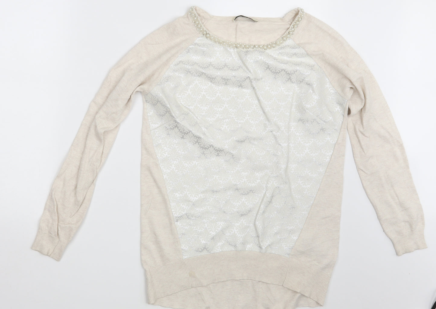 Oasis Womens Beige Floral  Pullover Jumper Size S