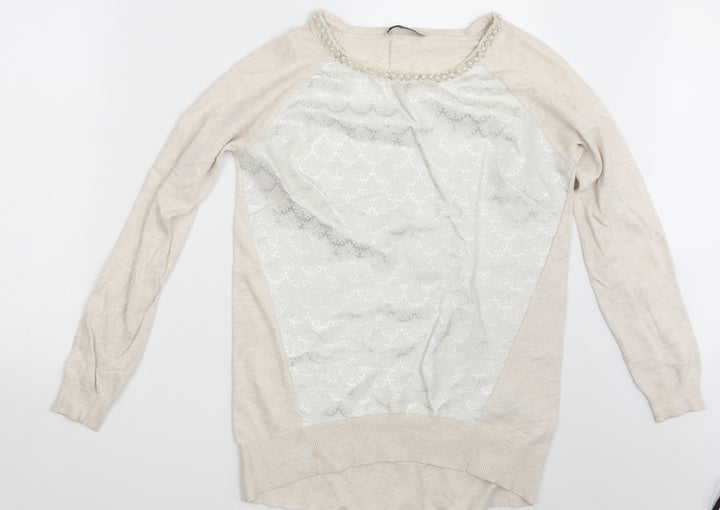 Oasis Womens Beige Floral  Pullover Jumper Size S