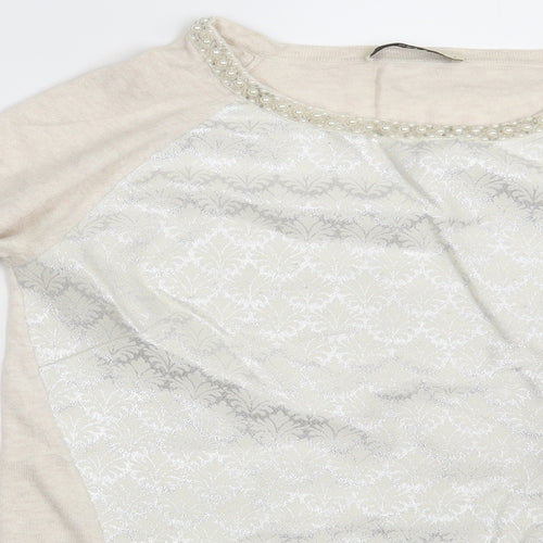 Oasis Womens Beige Floral  Pullover Jumper Size S