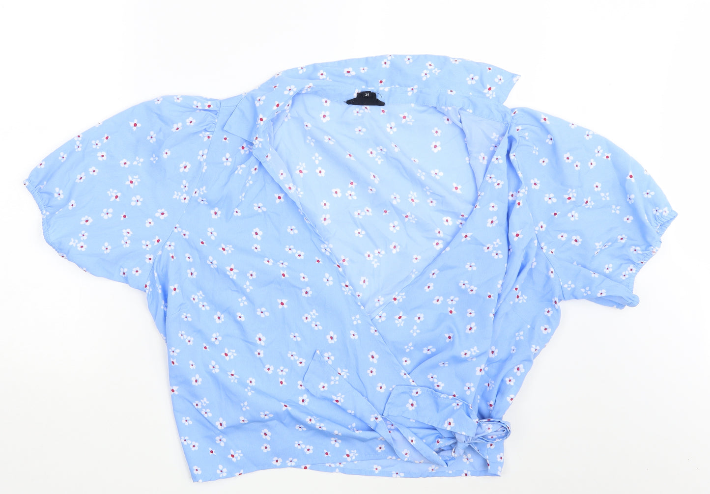 Wednesday's Girl Womens Blue Floral  Basic Blouse Size 24