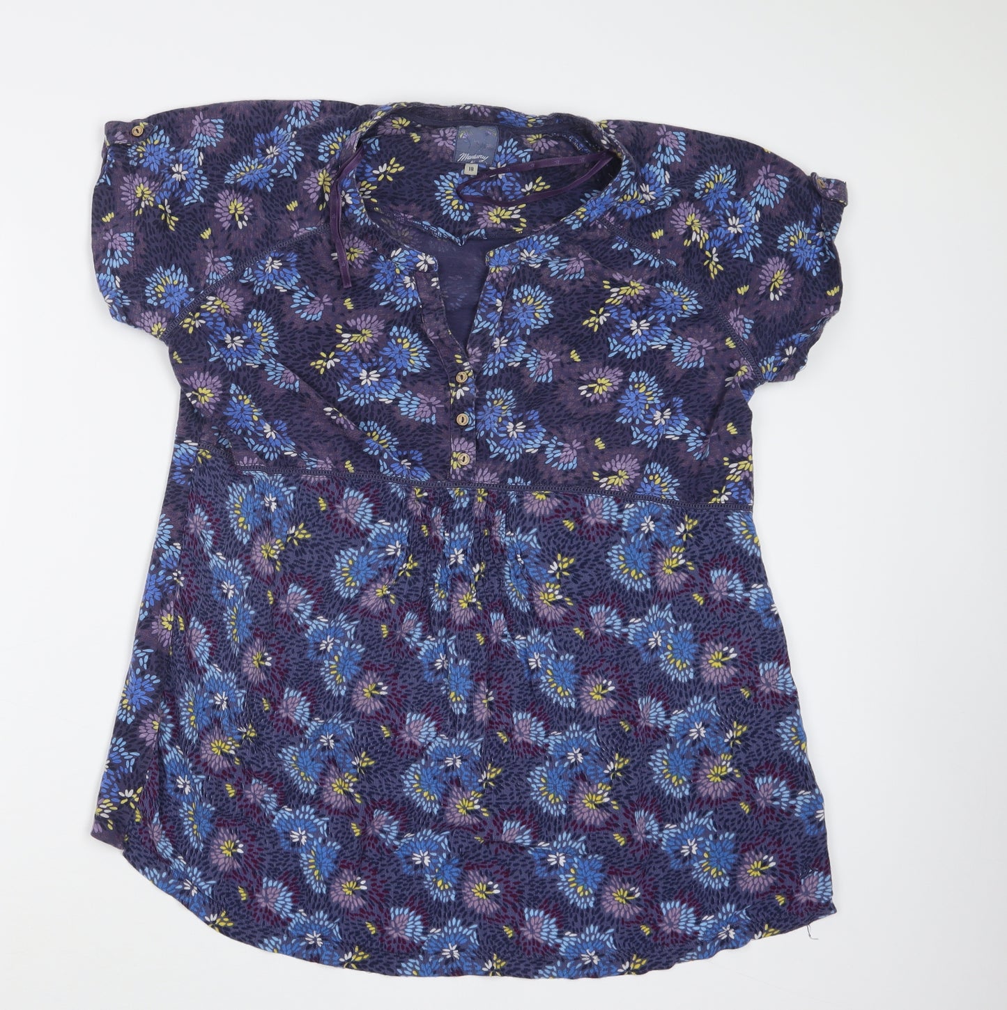 Mantaray Womens Blue Geometric  Basic T-Shirt Size 18