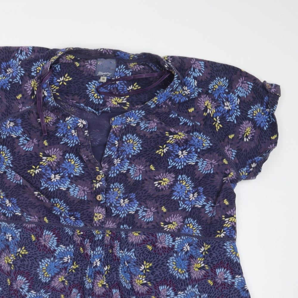 Mantaray Womens Blue Geometric  Basic T-Shirt Size 18