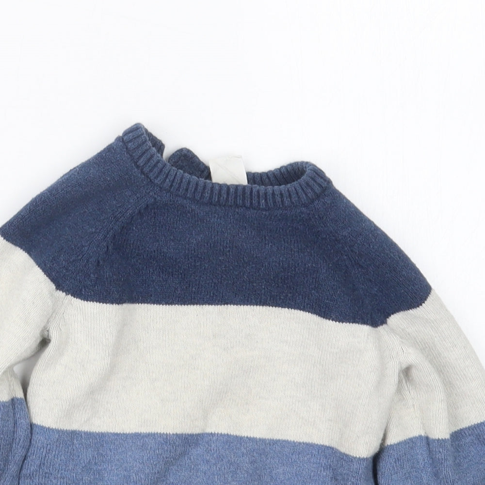 H&M Boys Blue Striped Knit Pullover Jumper Size 12-18 Months