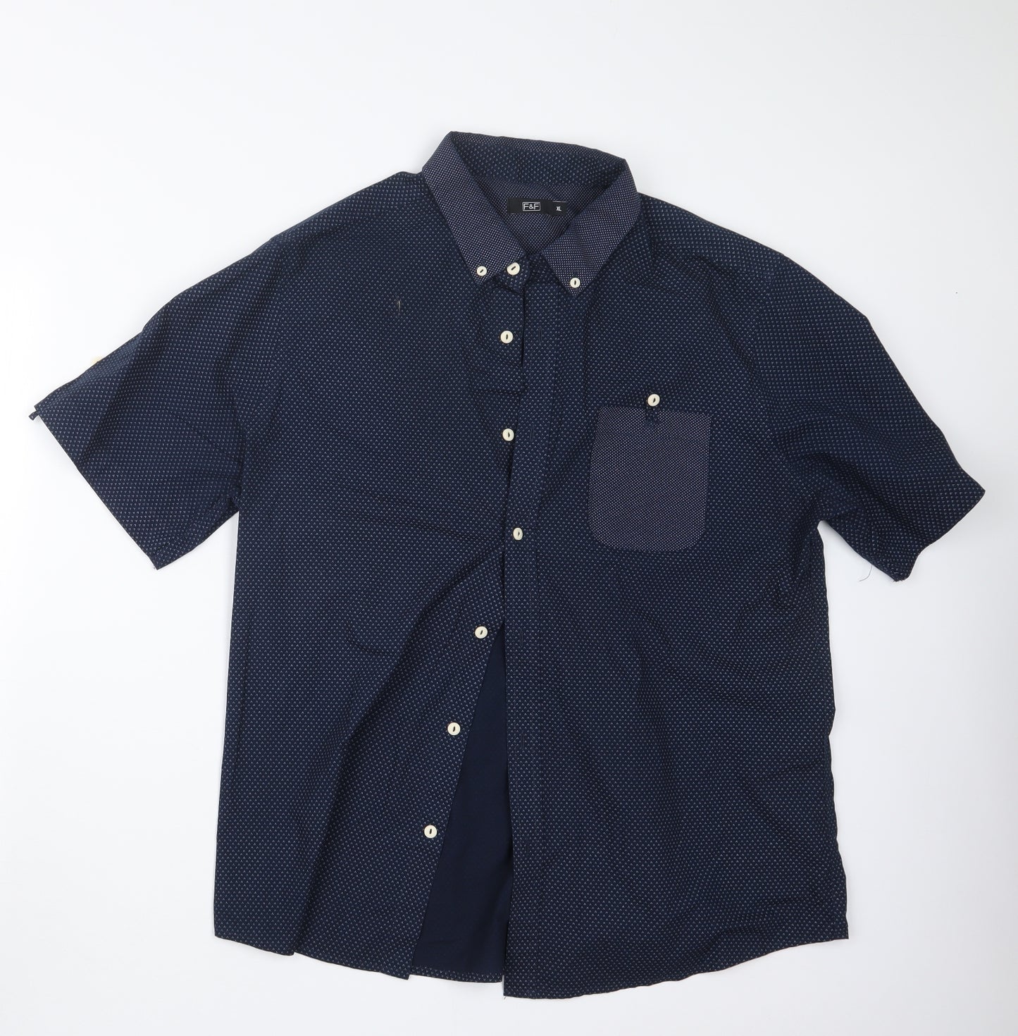 F&F Mens Blue Geometric   Button-Up Size XL