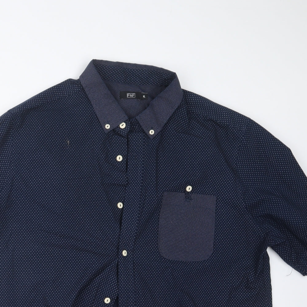F&F Mens Blue Geometric   Button-Up Size XL