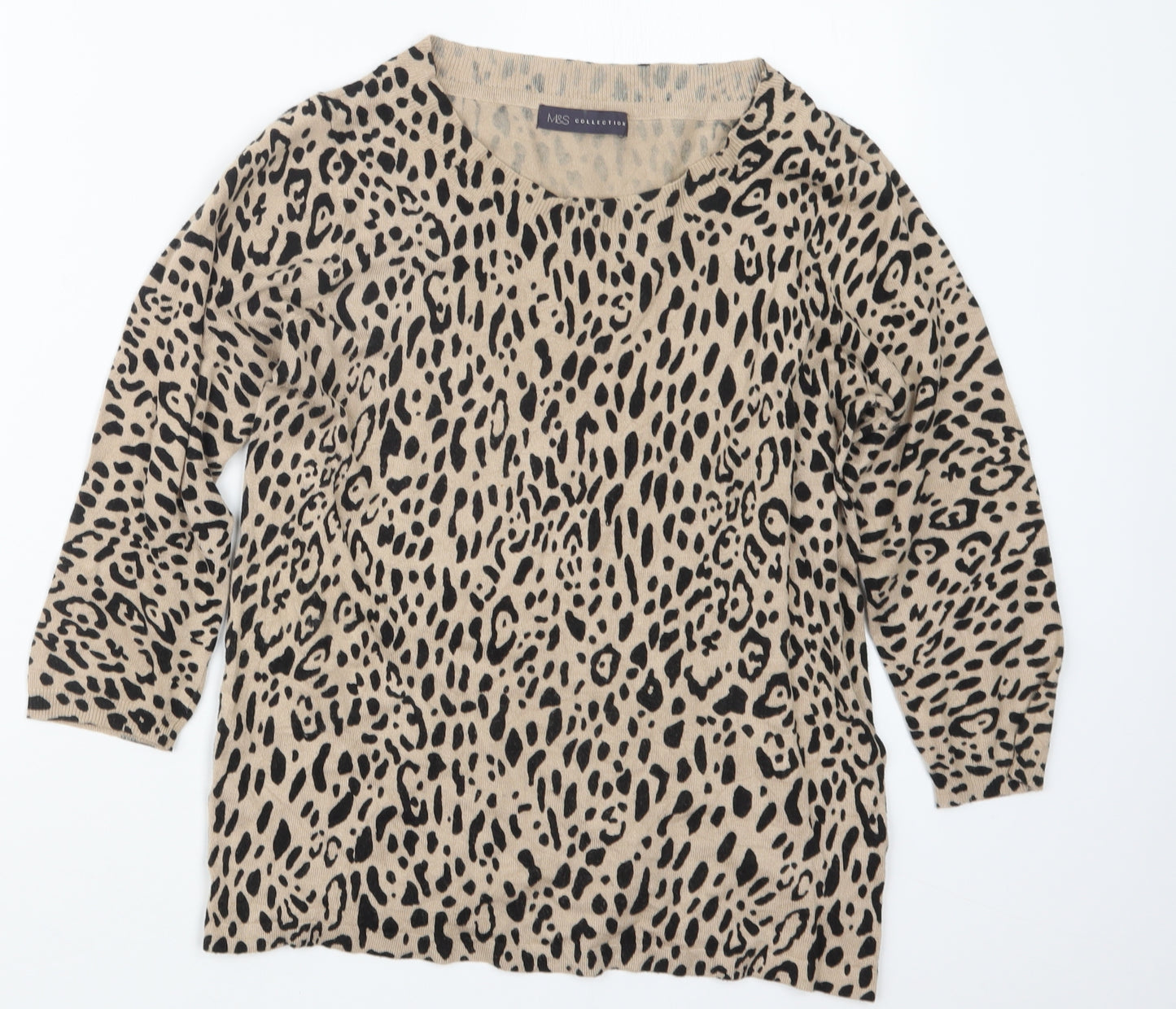 Marks and Spencer Womens Beige Animal Print Knit Pullover Jumper Size 12