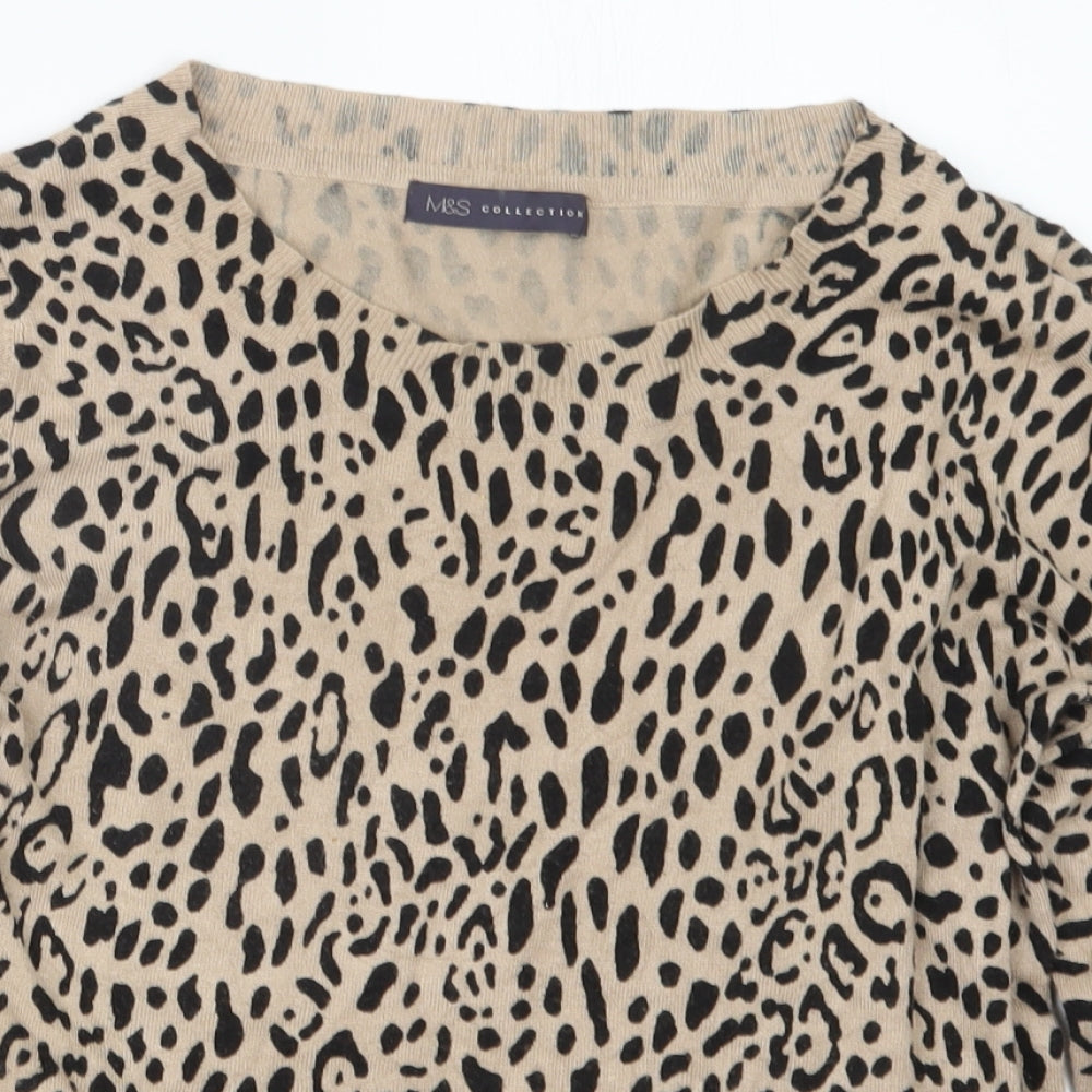 Marks and Spencer Womens Beige Animal Print Knit Pullover Jumper Size 12