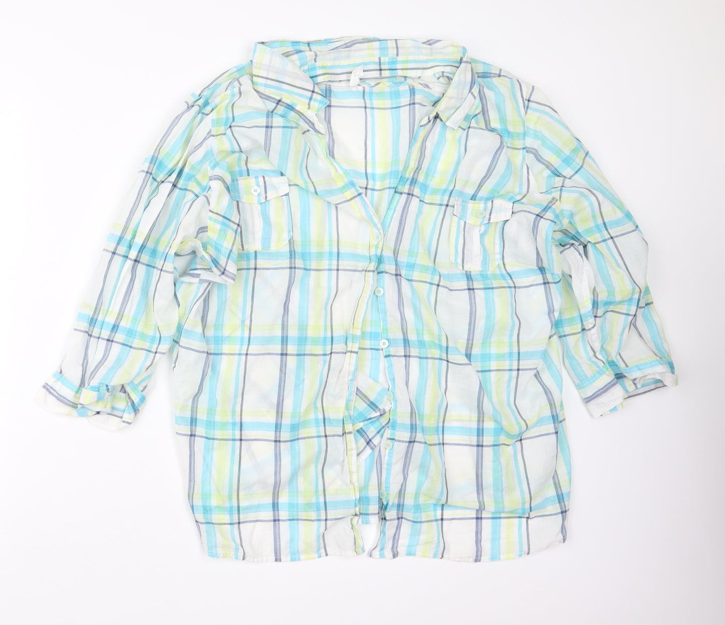 Marks and Spencer Womens Blue Check  Basic Button-Up Size 28