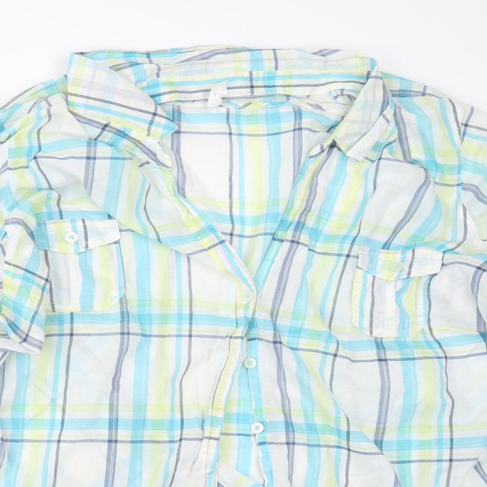 Marks and Spencer Womens Blue Check  Basic Button-Up Size 28