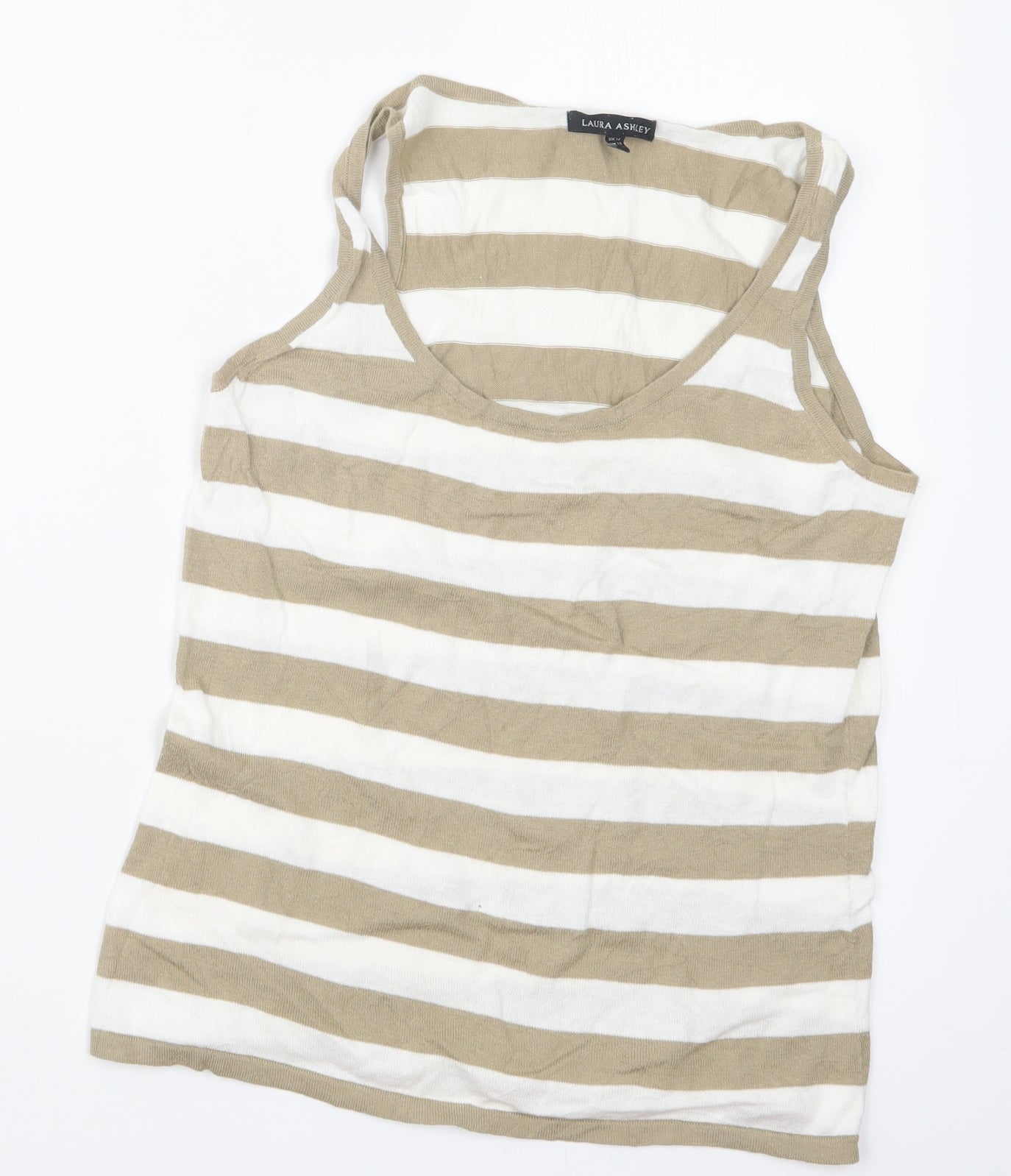 Laura Ashley Womens Beige Striped Knit Pullover Jumper Size 12