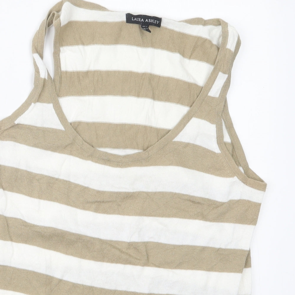 Laura Ashley Womens Beige Striped Knit Pullover Jumper Size 12