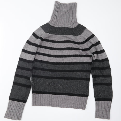 Dorothy Perkins Womens Grey Striped Knit Pullover Jumper Size 8