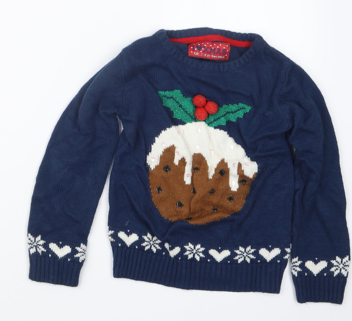 Young Dimension Girls Blue  Knit Pullover Jumper Size 7-8 Years  - Christmas