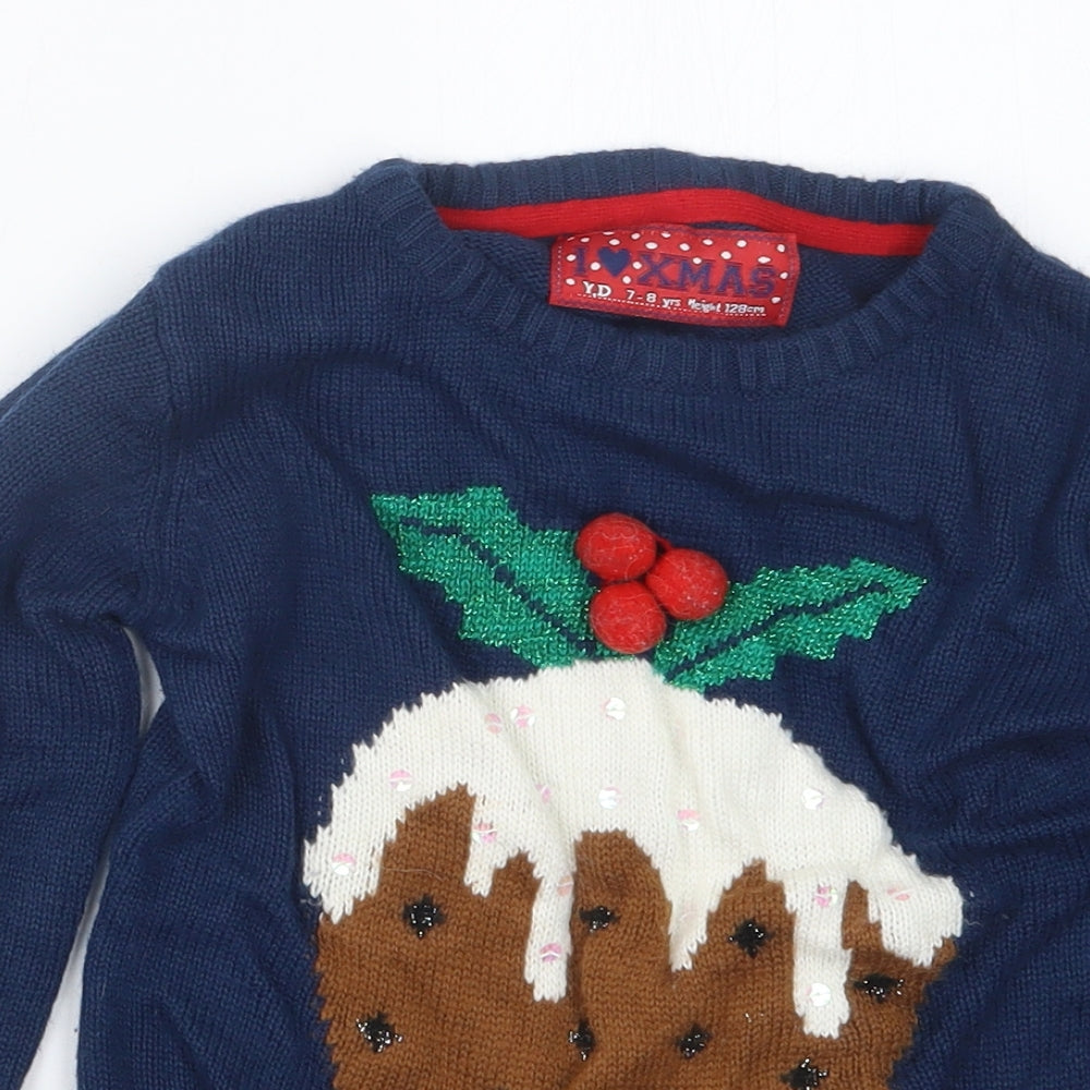 Young Dimension Girls Blue  Knit Pullover Jumper Size 7-8 Years  - Christmas