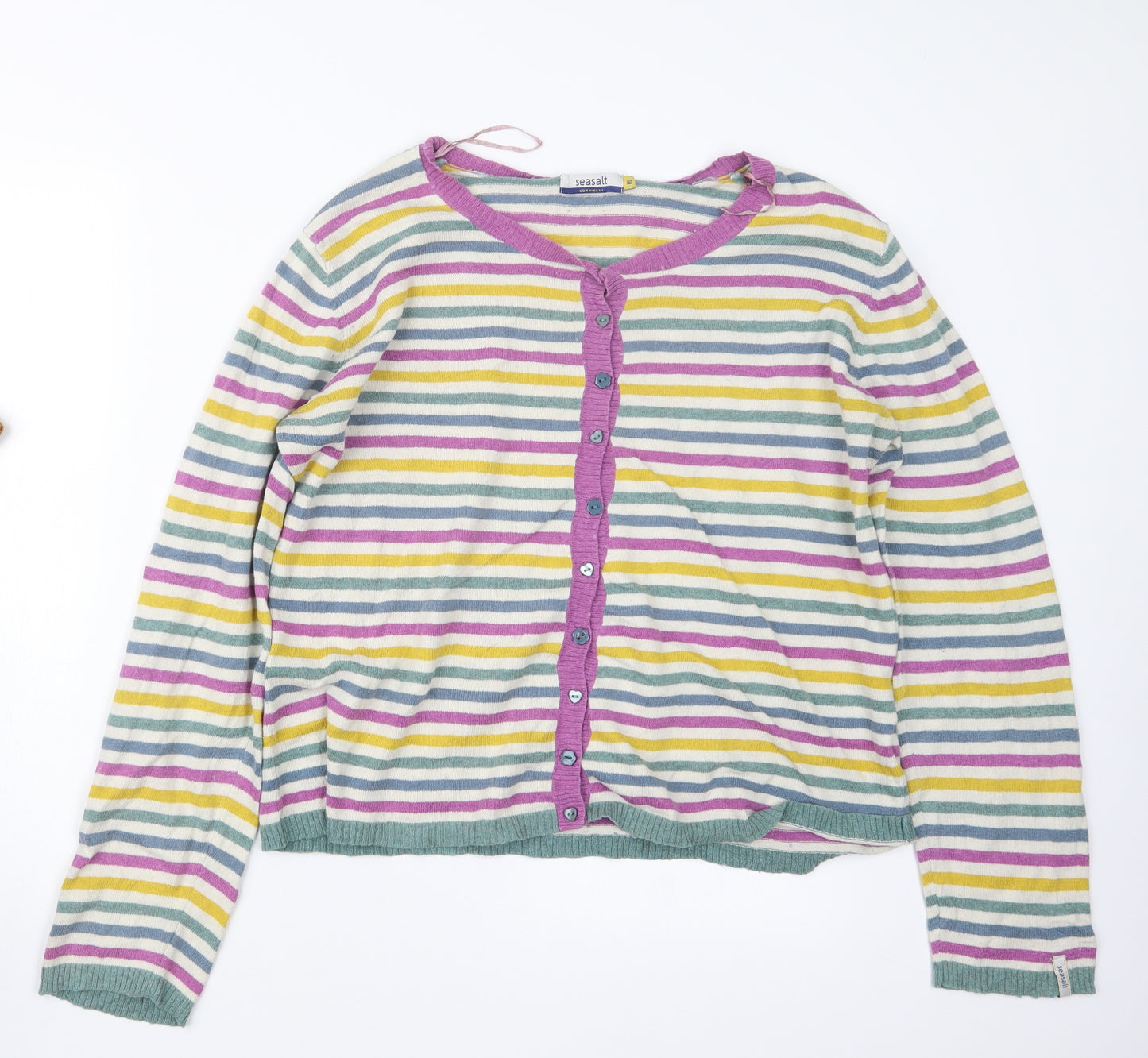 Seasalt Womens Purple Striped Knit Cardigan Jumper Size 16