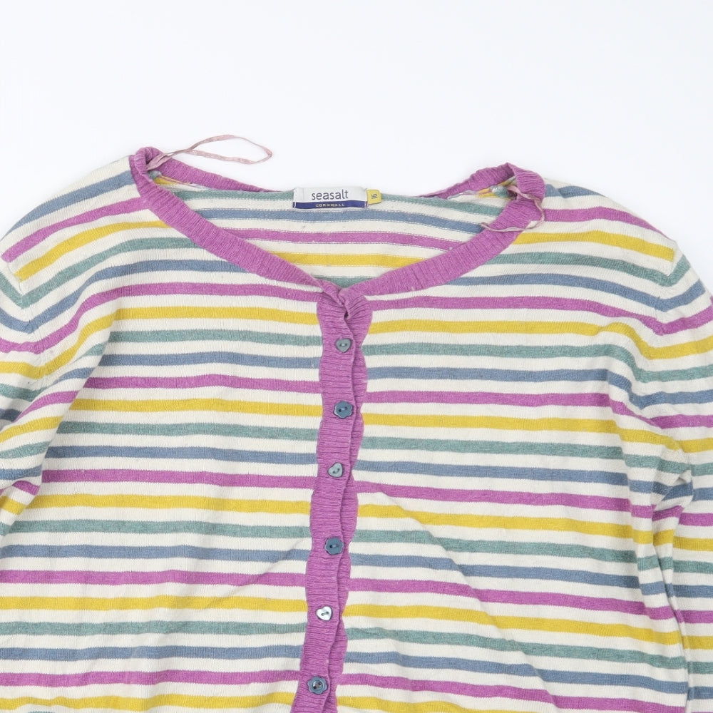 Seasalt Womens Purple Striped Knit Cardigan Jumper Size 16