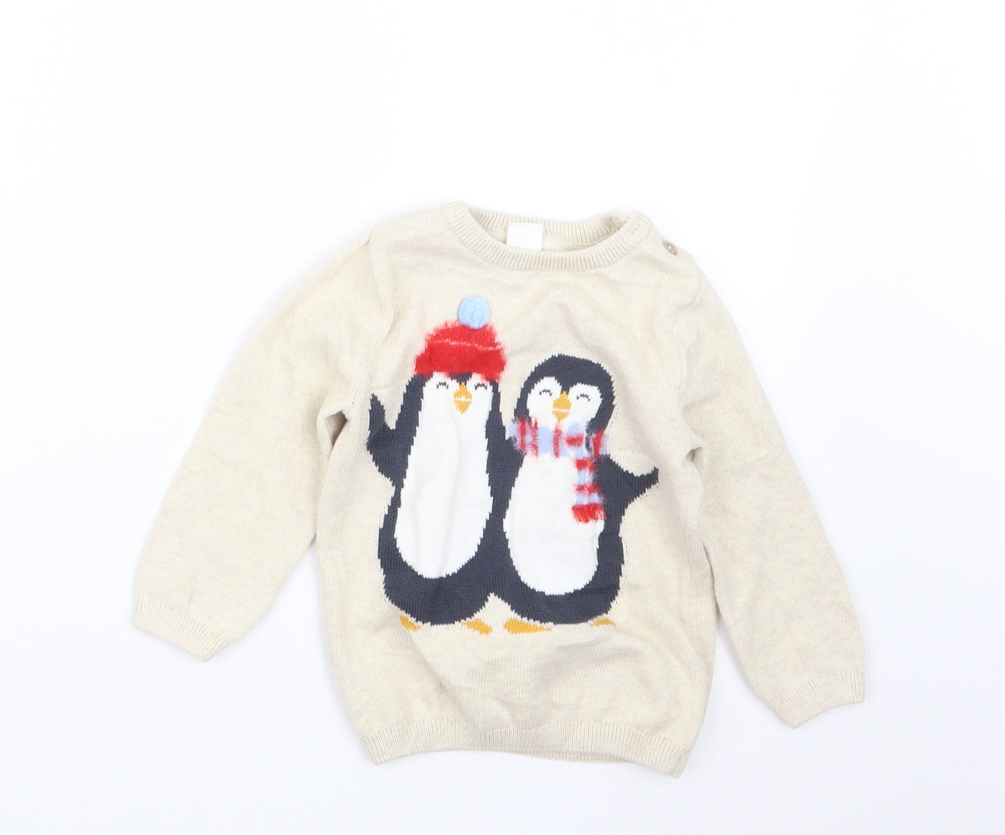 H&M Girls Beige  Knit Pullover Jumper Size 12-18 Months  - Christmas
