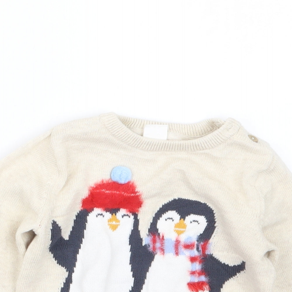 H&M Girls Beige  Knit Pullover Jumper Size 12-18 Months  - Christmas
