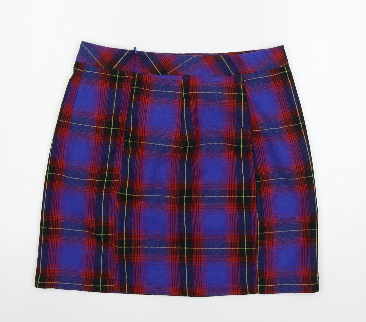 Boohoo Womens Blue Plaid  A-Line Skirt Size 14