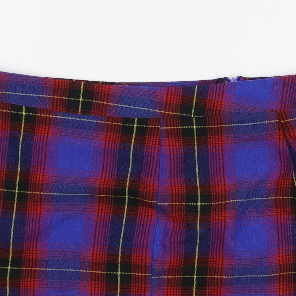 Boohoo Womens Blue Plaid  A-Line Skirt Size 14