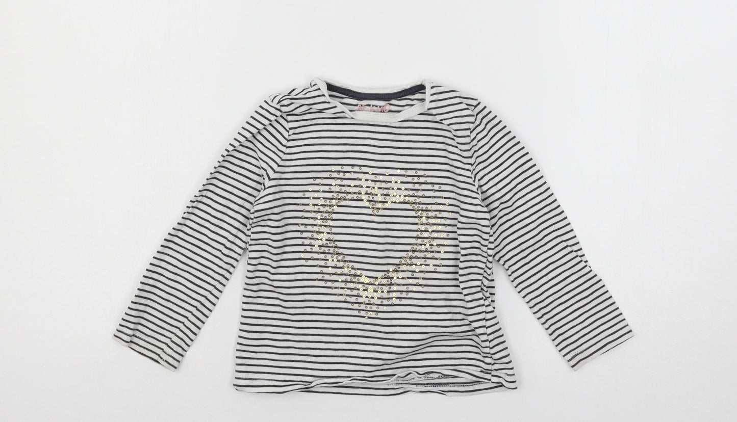 F&F Girls White Striped Jersey Basic T-Shirt Size 2-3 Years