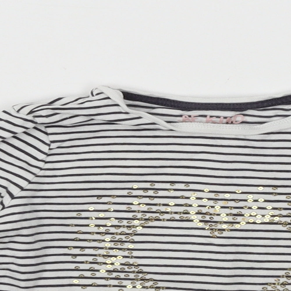 F&F Girls White Striped Jersey Basic T-Shirt Size 2-3 Years